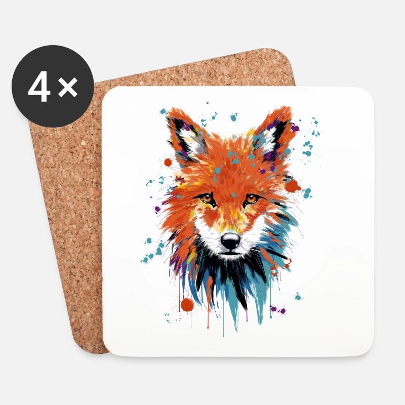 Fox Watercolor - Untersetzer (4er-Set) - Weiß