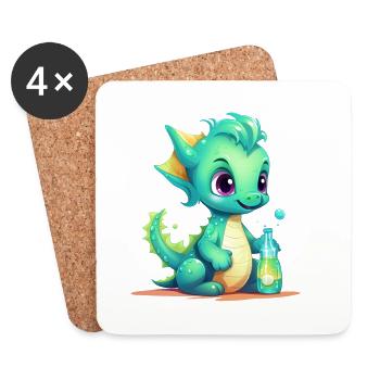 Green Baby Dragon With Magic Bottle Shirt - Coasters (set of 4) - white - Front