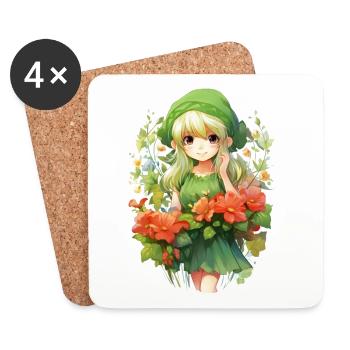 Blonde Elf Girl Flower Field Fantasy Shirt - Coasters (set of 4) - white - Front