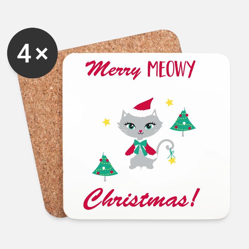Schnurrende Weihnachtskatze - Untersetzer (4er-Set) - Weiß