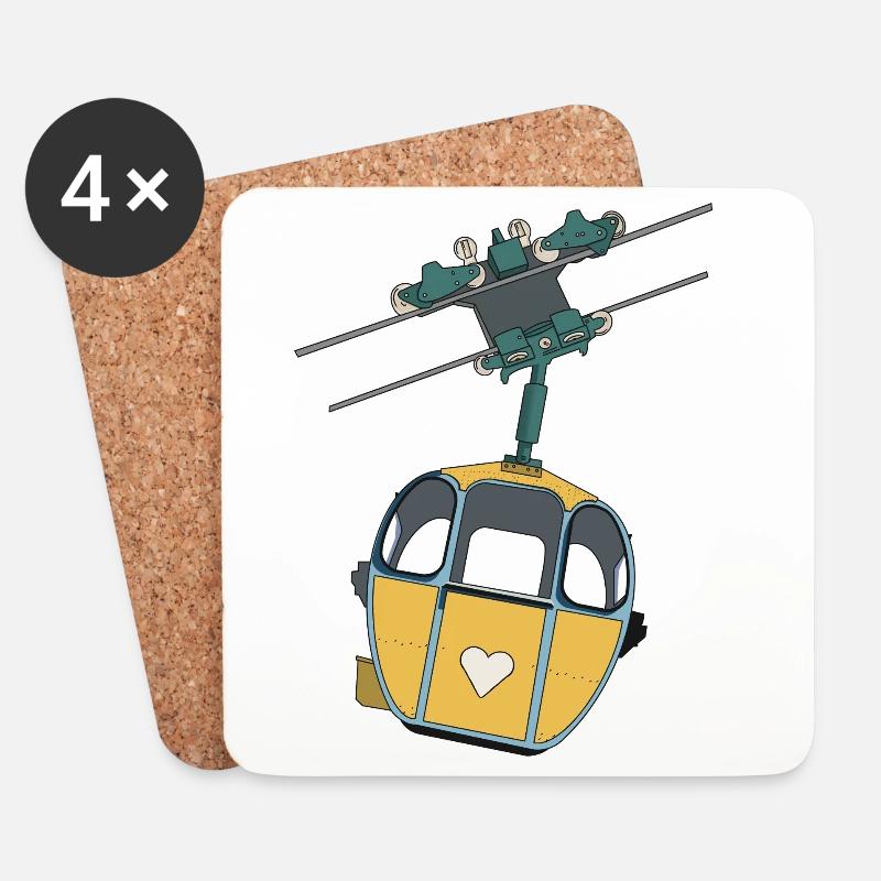 Seilbahn Gondel - Gelb Herz - Untersetzer (4er-Set) - Weiß