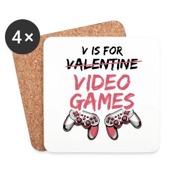 V comme Jeux vidéo de la Saint-Valentin - Saint-Valentin - Dessous de verre (lot de 4) - blanc - Devant