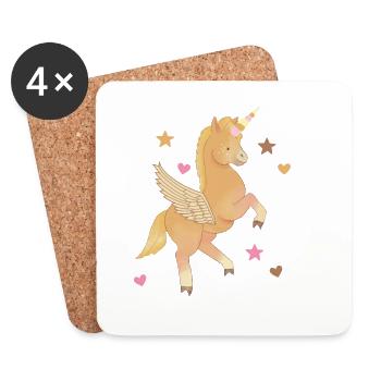 Licorne, Cheval, Poney, Pégase - Dessous de verre (lot de 4) - blanc - Devant
