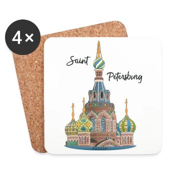 St. Petersburg, Kirche, Russland, Handzeichnung - Untersetzer (4er-Set) - Weiß - Vorne