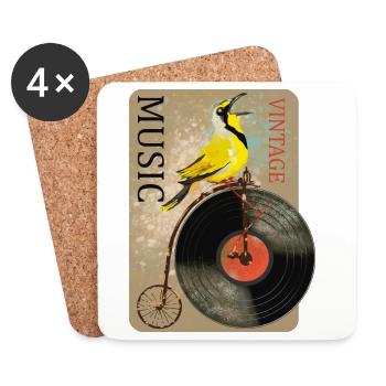 Vintage Musik Vogel Design - Untersetzer (4er-Set) - Weiß - Vorne