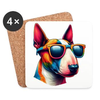 Farbenfroher Bullterrier mit Sonnenbrille - Untersetzer (4er-Set) - Weiß - Vorne