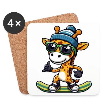Snowboard Giraffe, Winter Sports Animal - Coasters (set of 4) - white - Front