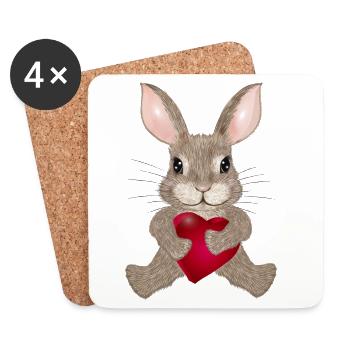 cute rabbit with heart for Valentine's Day - Coasters (set of 4) - white - Front