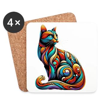 Katze - Untersetzer (4er-Set) - Weiß - Vorne