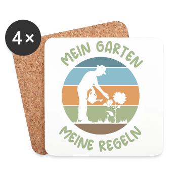 mon jardin mes règles dictons drôles jardinier - Dessous de verre (lot de 4) - blanc - Devant