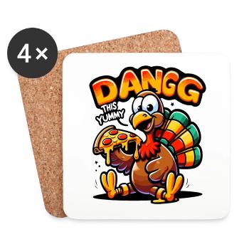 Dangg This Yummy, Pizza à la dinde de dessin animé - Dessous de verre (lot de 4) - blanc - Devant