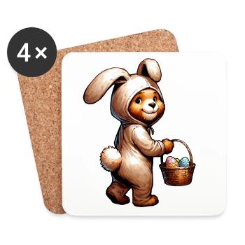 Osterhase Bär – Süßes Plüschtier mit Eierkorb - Untersetzer (4er-Set) - Weiß - Vorne