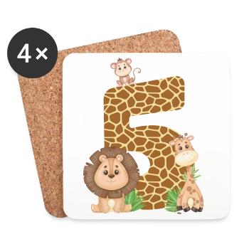 5e anniversaire : Animaux de la jungle : Girafe, Lion, Singe - Dessous de verre (lot de 4) - blanc - Devant