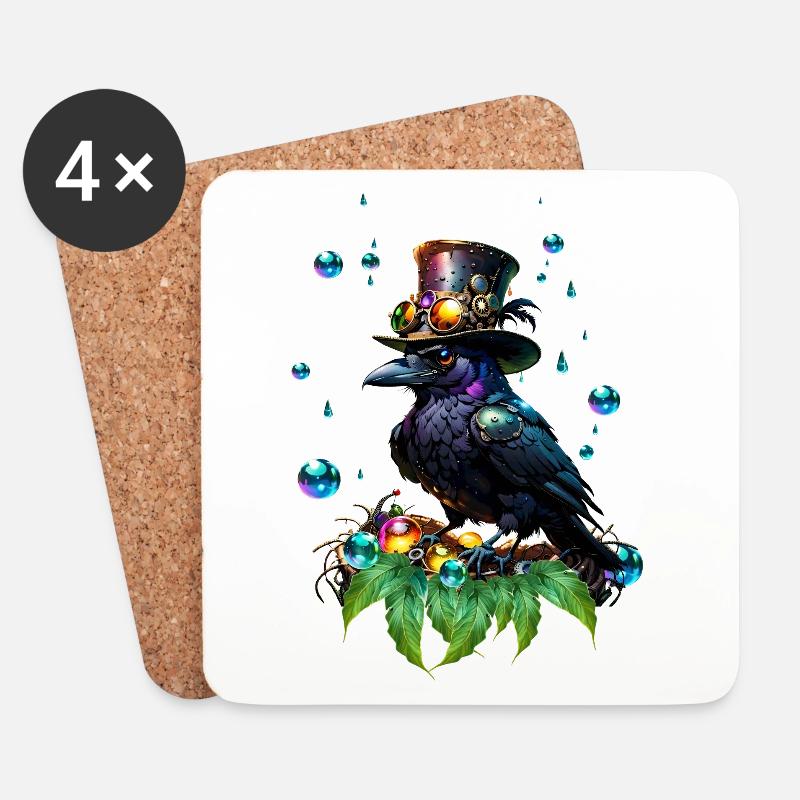 Fantastischer Steampunk-Rabe - Untersetzer (4er-Set) - Weiß