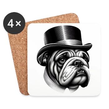 Bouledogue anglais Le Professeur - Dessous de verre (lot de 4) - blanc - Devant