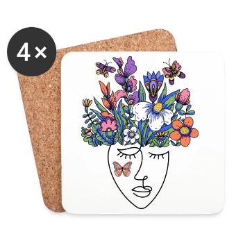 Floral fantasy motif with butterflies - Coasters (set of 4) - white - Front