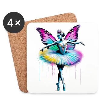Ballerina mit Schmetterlingsflügeln, Schmetterlingen, Tutu - Untersetzer (4er-Set) - Weiß - Vorne