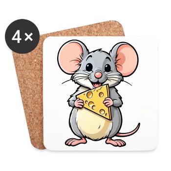 Freche Cartoon-Maus mit Käse - Untersetzer (4er-Set) - Weiß - Vorne