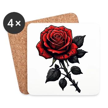 Illustration rose foncé avec pétales rouges - Dessous de verre (lot de 4) - blanc - Devant