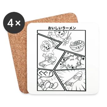 Chasing Ramen Cartoon - Untersetzer (4er-Set) - Weiß - Vorne