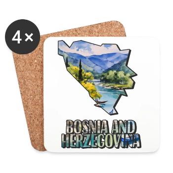 Aquarell Landkarte Bosnien und Herzegowina - Untersetzer (4er-Set) - Weiß - Vorne