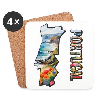 Watercolor Map Portugal - Coasters (set of 4) - white - Front