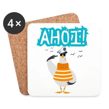 Ahoi - Möwe - Kapitän - Nordsee - Ostsee - Sea - Untersetzer (4er-Set) - Weiß - Vorne