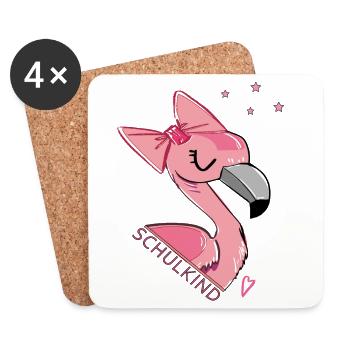 Écolier, Flamant rose - Dessous de verre (lot de 4) - blanc - Devant
