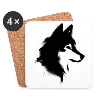 Wolf Zeichnung - Untersetzer (4er-Set) - Weiß - Vorne