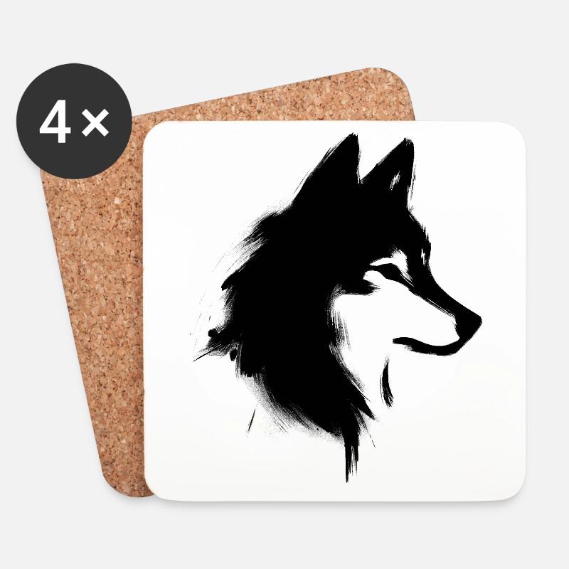 Wolf Zeichnung - Untersetzer (4er-Set) - Weiß