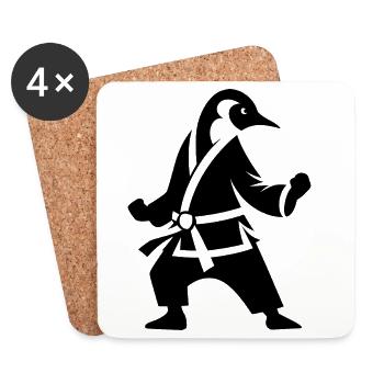 Penguin Karate Martial Arts Silhouette Minimalist - Coasters (set of 4) - white - Front