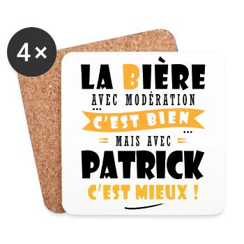 Patrick Bière Cadeau Humour cadeau patrick - Dessous de verre (lot de 4) - blanc - Devant