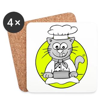Retro Baker Cat - Profession Baker - Coasters (set of 4) - white - Front
