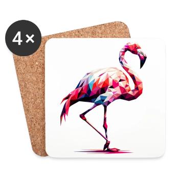 Polygonaler Flamingo - Untersetzer (4er-Set) - Weiß - Vorne