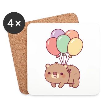 Cute Brown Bear and Balloons - Coasters (set of 4) - white - Front