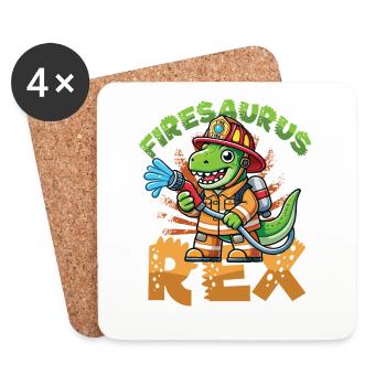 Firesaurus Rex Feuerwehr Dinosaurier Abenteuer - Untersetzer (4er-Set) - Weiß - Vorne