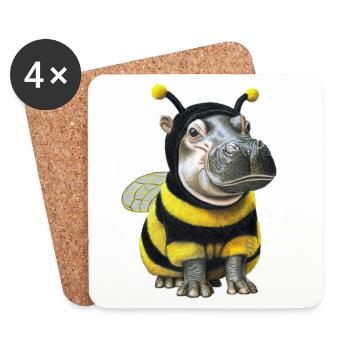 Hippopotamus Bee 2 - Coasters (set of 4) - white - Front