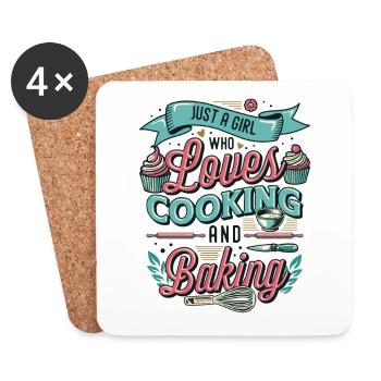 Une fille qui aime cuisiner et faire de la pâtisserie - Dessous de verre (lot de 4) - blanc - Devant