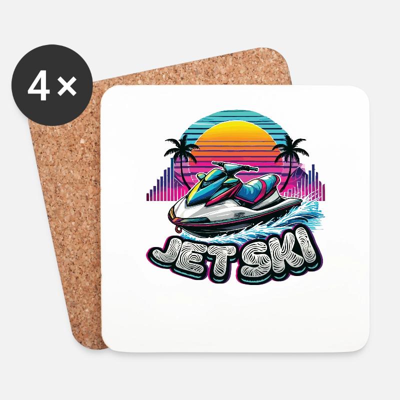 Jet Ski Aventure Été Rétro - Dessous de verre (lot de 4) - blanc