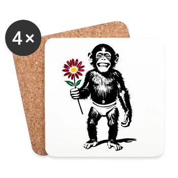 Affe mit Blume Valentinsgeschenk - Untersetzer (4er-Set) - Weiß - Vorne