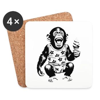 Singe rieur avec de la glace - Dessous de verre (lot de 4) - blanc - Devant