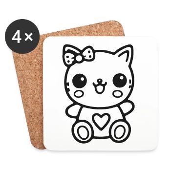 Chaton kawaii avec cœur - Dessous de verre (lot de 4) - blanc - Devant