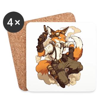 Steampunk Fuchs Anime Style - Retro Futurismus - Untersetzer (4er-Set) - Weiß - Vorne