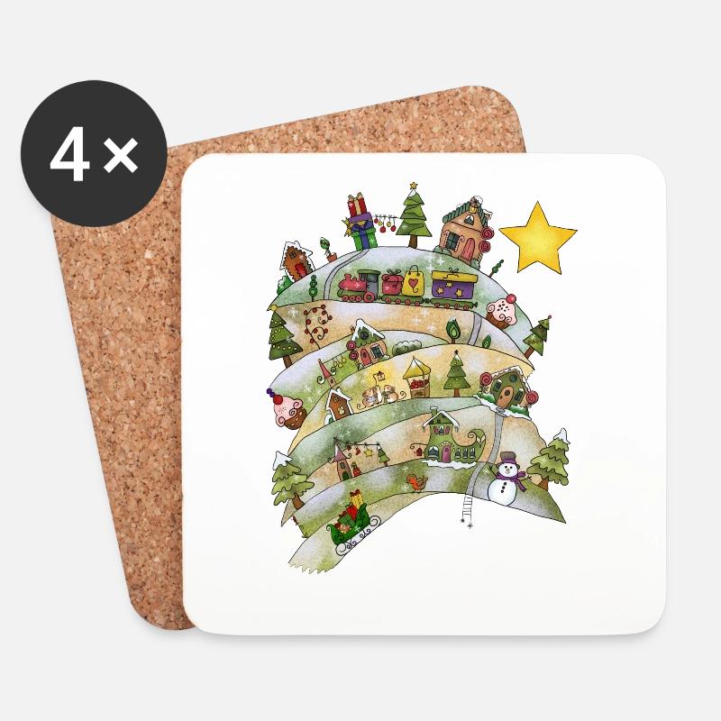 Weihnachtsdorf - Untersetzer (4er-Set) - Weiß