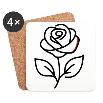 minimalistische stehende Rose - Untersetzer (4er-Set) - Weiß - Vorne