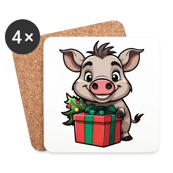 Cute warthog celebrating Christmas. - Coasters (set of 4) - white - Front