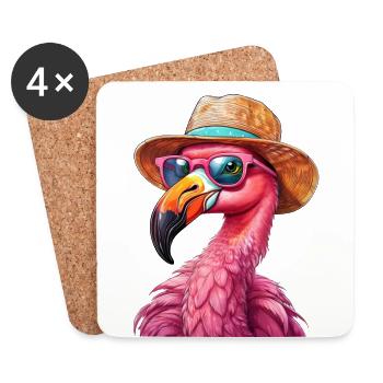Flamingo mit Sonnenbrille und Strohhut im Sommer - Untersetzer (4er-Set) - Weiß - Vorne