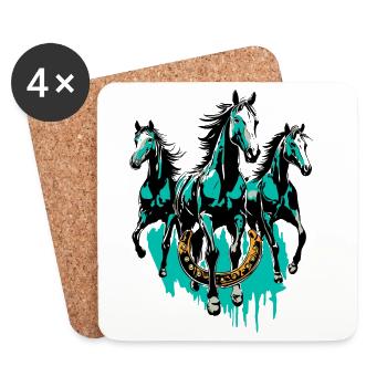 Trois chevaux avec fers à cheval – Rodéo, Sports équestres - Dessous de verre (lot de 4) - blanc - Devant