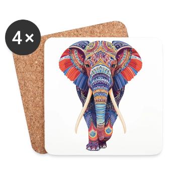 Mandala éléphant marchant frontalement dans un look coloré - Dessous de verre (lot de 4) - blanc - Devant