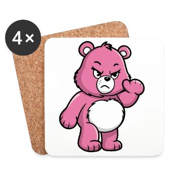 Angry Pink Bear Cartoon - Coasters (set of 4) - white - Front